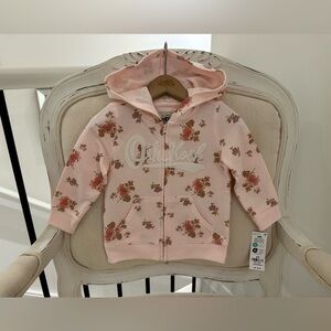 🦢 18 Mth Baby Victorian Floral Print Oshkosh Soft Pink Floral Zip Hoodie NWT